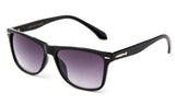 Classic Horned Rim Sunglasses in Black with Purple Gradient Lens.
