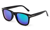 Trendy Horned Rim Wayfarer Green Flash Lens Black Frame Sunglasses  