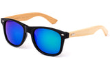 Classic Horned Rim Wayfarer Green Flash Lens Sunglasses with Bamboo Temples.