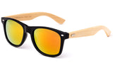Classic Horned Rim Wayfarer Orange Flash Lens Sunglasses with Bamboo Temples.