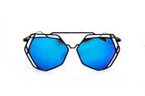 Trendy Geometric Aviator Inspired Sunglasses with a Black Metal Frame and UV400 Protected Blue Flash Lens.