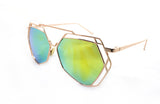 Trendy Geometric Aviator Inspired Sunglasses with a Gold Metal Frame and UV400 Protected Yellow Flash Lens.