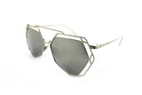 Trendy Geometric Aviator Inspired Sunglasses with a Silver Metal Frame and UV400 Protected Mirror Flash Lens.