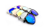 Trendy Geometric Aviator Inspired Sunglasses with a Metal Frame and UV400 Protected Flash Lens.