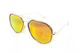 Modern Octagon Geometric Aviator Inspired Air Brushed Aluminum Gold Frame Sunglasses with UV 400 Protected Orange Flash Lens.  
