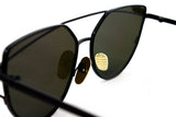 Trendy Geometric Aviator Inspired Cat Eye Sunglasses with a Black Metal Frame and UV400 Protected Blue Flash Lens. 