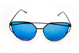 Trendy Geometric Aviator Inspired Cat Eye Sunglasses with a Black Metal Frame and UV400 Protected Blue Flash Len