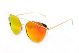 Trendy Geometric Aviator Inspired Cat Eye Sunglasses with a Gold Metal Frame and UV400 Protected Orange Flash Len