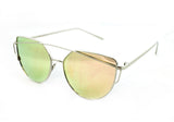 Trendy Geometric Aviator Inspired Cat Eye Sunglasses with a Gold Metal Frame and UV400 Protected Pink Flash Len
