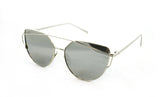 Trendy Geometric Aviator Inspired Cat Eye Sunglasses with a Silver Metal Frame and UV400 Protected Mirror Flash Len