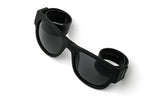 Trendy Folding Horned Rim Sunglasses with Colored Rubber Bendable Temples in Black.