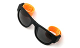 Trendy Folding Horned Rim Sunglasses with Colored Rubber Bendable Temples in Black and Orange