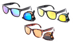 Fold-able Horned Rim Wayfarer Black Frame Sunglasses with a UV Protected Lens.