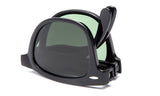 Fold-able Horned Rim Wayfarer Black Frame Sunglasses with a UV Protected Green Lens. 