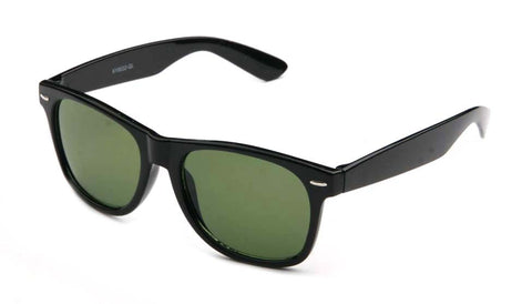 Stylish Horned Rim Wayfarer Real Glass Lens Black Frame Green Lens UV400 Protection.