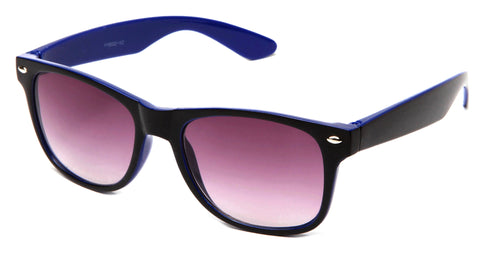 Classic Horned Rim Two Tone Wayfarer with Gradient Lens in Black and Blue. 