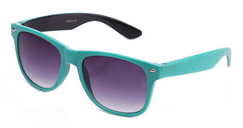 Classic Two Tone Horned Rim Sunglasses with Gradient Lens in Teal and Black.