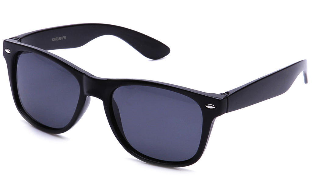 Classic "Blues Brothers" Horned Rim Wayfarer in Black with Polarized Smoke Lens Sunglasses