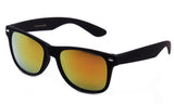 Classic Horned Rim Yellow Flash Lens Wayfarer with Rubber Black Finish Frame.