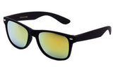 Classic Horned Rim Yellow Green Flash Lens Wayfarer with Rubber Black Finish Frame.