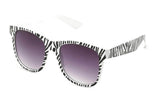 Zebra Inspired Horned Rim Wayfarer with a White and Black Frame and White and Black Temples. 